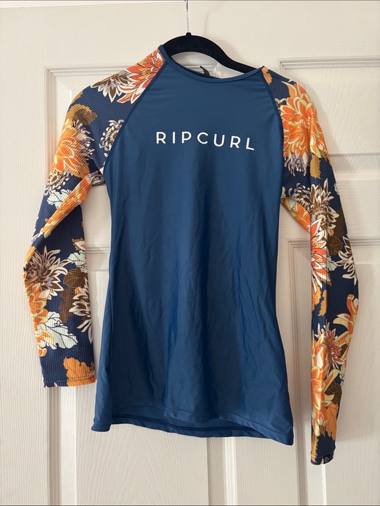 Rip Curl Tops - Rip Curl Teal Blue Surf Top with Orange Floral Sleeves